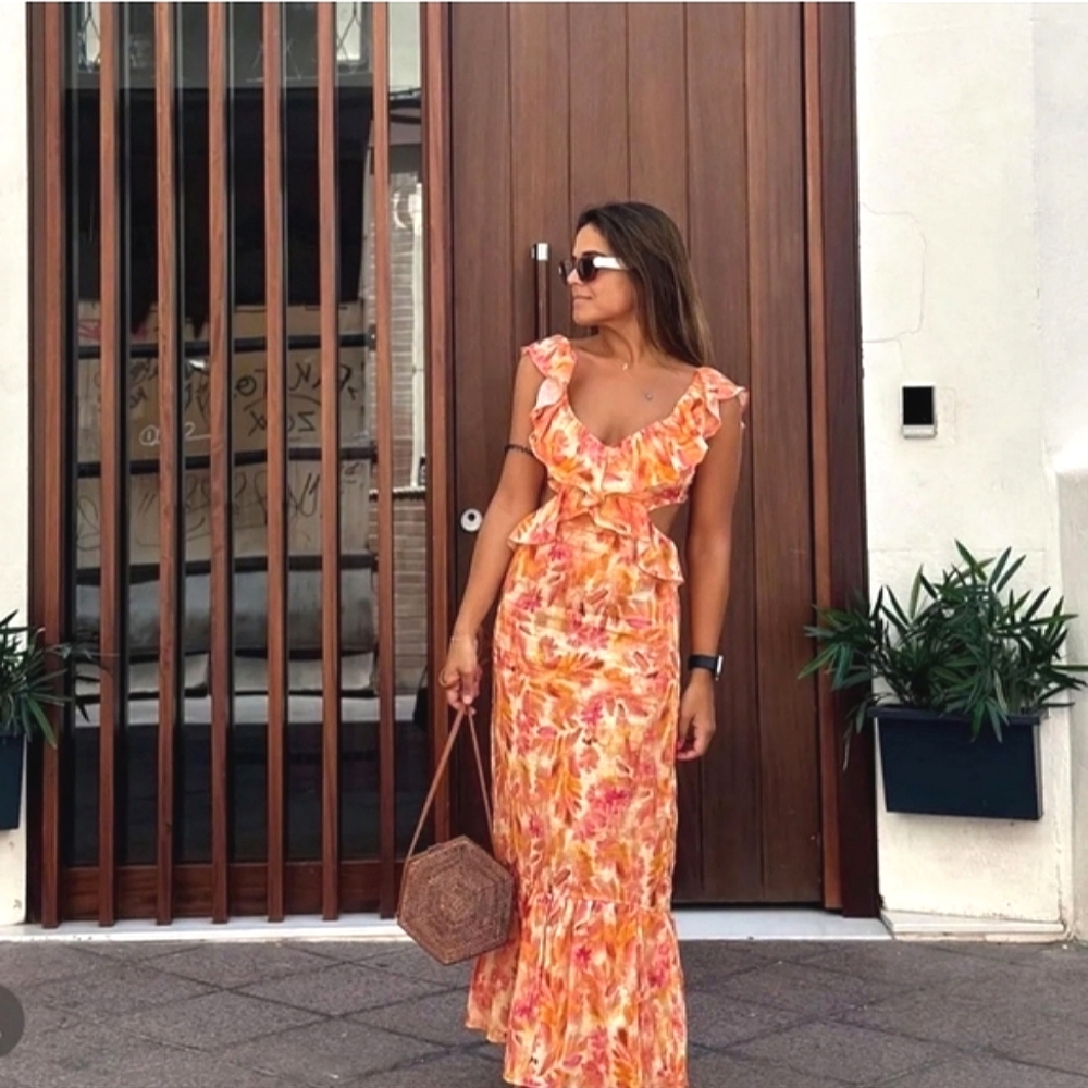 ZARA MAXI DRESS Printed Orange SIZE L & XL - Picture 14 of 16